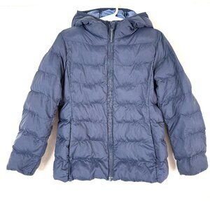 Uniqlo Kids Puffer Lightweight Full Zip Hooded Nylon Jacket Girl Boy 5 6 Blue